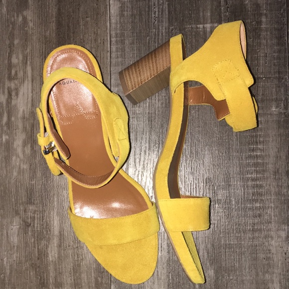 Aquatalia Yellow Suede Leather Heeled Ankle Sandals with Buckle - Picture 2 of 9